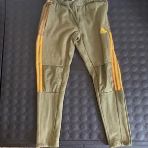 Adidas olive green with orange stripes track pants